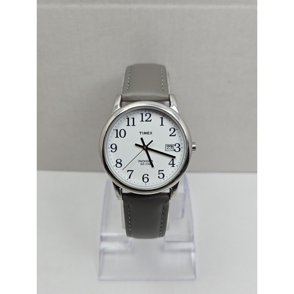 Timex Easy Reader Mens 35mm Indiglo Date Quartz Watch Leather New Battery